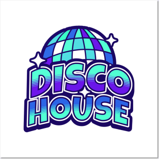 DISCO HOUSE  - Y2K Disco Ball (Purple/aqua blue) Posters and Art